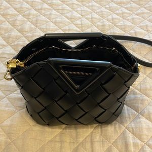 Melie Bianco Faux Leather Woven Satchel